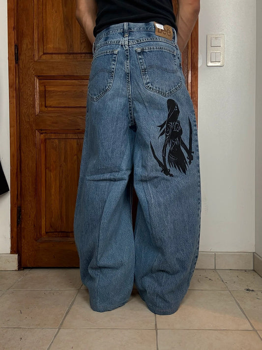 Pantalon baggy jean large skater Japanese balloon streetwear JNCO y2k vintage hip-hop 34US n•113