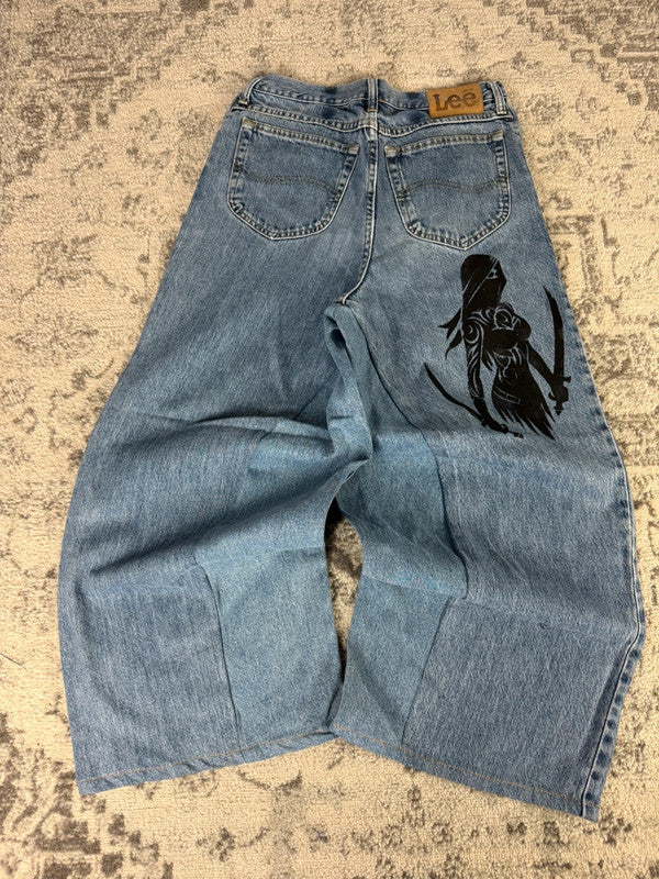 Pantalon baggy jean large skater Japanese balloon streetwear JNCO y2k vintage hip-hop 34US n•113