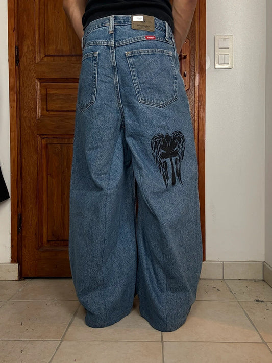 Pantalon baggy jean large skater Japanese balloon streetwear JNCO y2k vintage hip-hop 30US n•114