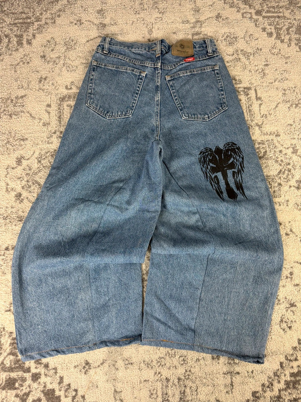 Pantalon baggy jean large skater Japanese balloon streetwear JNCO y2k vintage hip-hop 30US n•114