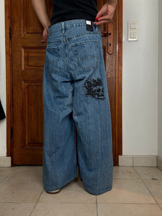 Pantalon baggy jean large skater Japanese balloon streetwear JNCO y2k vintage hip-hop 32US n•115