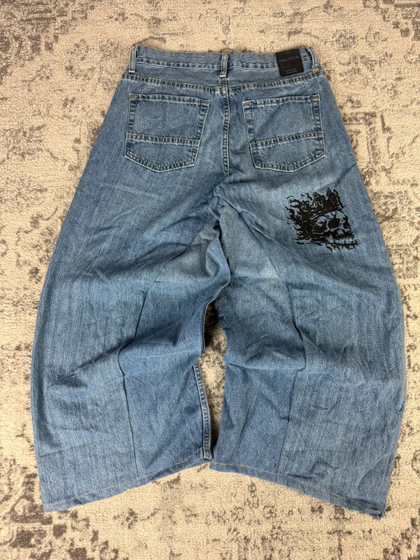 Pantalon baggy jean large skater Japanese balloon streetwear JNCO y2k vintage hip-hop 32US n•115