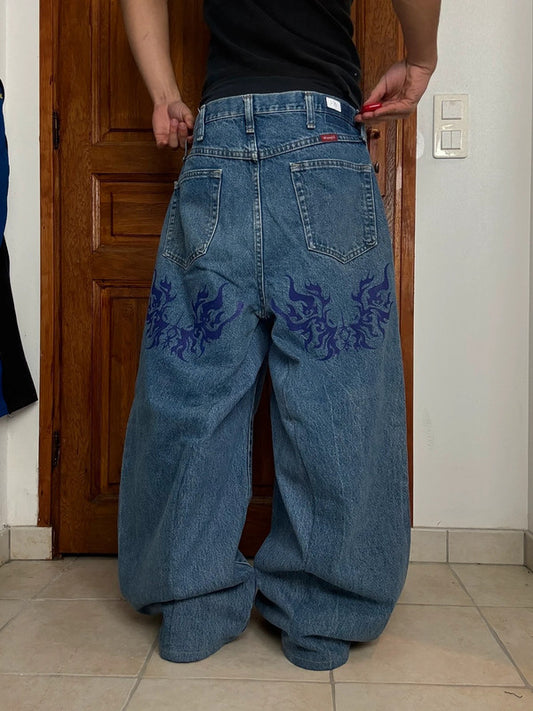 Pantalon baggy jean large skater Japanese balloon streetwear JNCO y2k vintage hip-hop 35US n•121