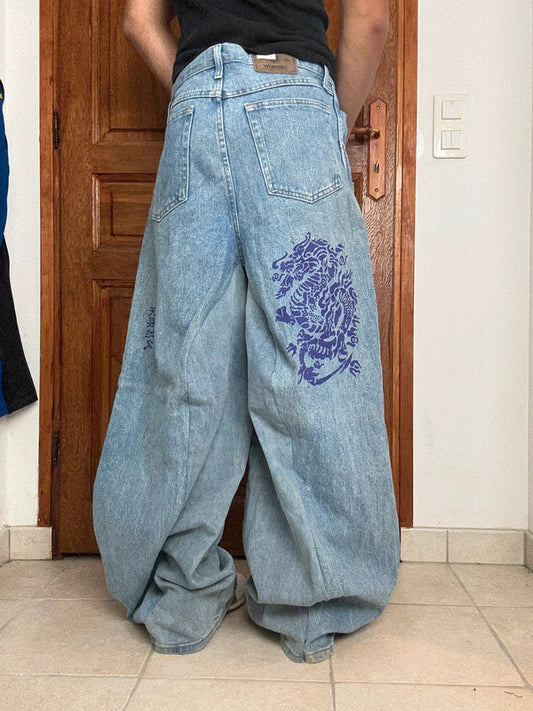 Pantalon baggy jean large skater Japanese balloon streetwear JNCO y2k vintage hip-hop 32US n•122