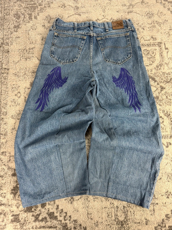 Pantalon baggy jean large skater Japanese balloon streetwear JNCO y2k vintage hip-hop 36US n•123