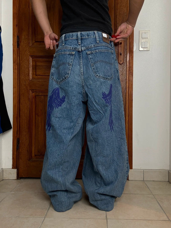 Pantalon baggy jean large skater Japanese balloon streetwear JNCO y2k vintage hip-hop 36US n•123