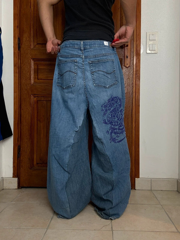 Pantalon baggy jean large skater Japanese balloon streetwear JNCO y2k vintage hip-hop L n•105