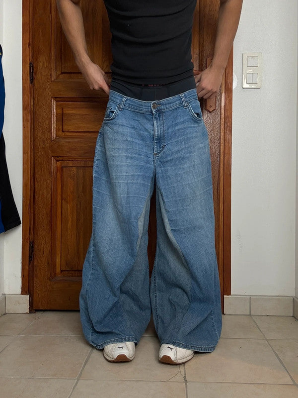 Pantalon baggy jean large skater Japanese balloon streetwear JNCO y2k vintage hip-hop L n•105