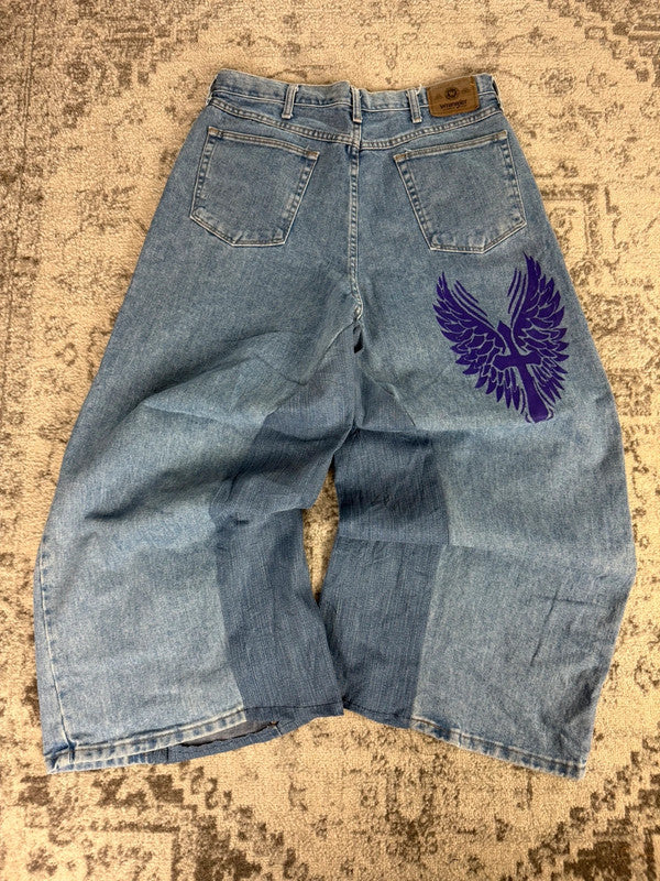 Pantalon baggy jean large skater Japanese balloon streetwear JNCO y2k vintage hip-hop 36US n•126