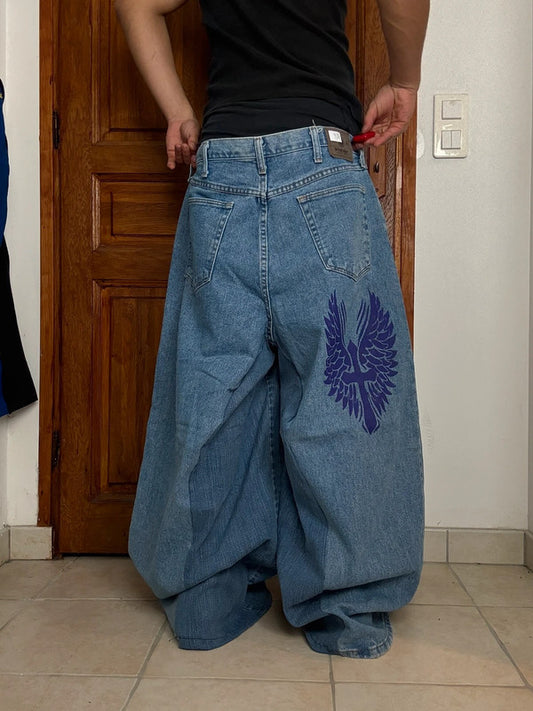 Pantalon baggy jean large skater Japanese balloon streetwear JNCO y2k vintage hip-hop 36US n•126