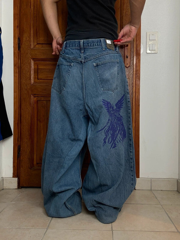 Pantalon baggy jean large skater Japanese balloon streetwear JNCO y2k vintage hip-hop 38US n•128