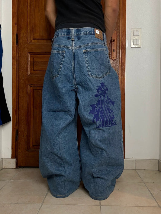 Pantalon baggy jean large skater Japanese balloon streetwear JNCO y2k vintage hip-hop 36US n•130