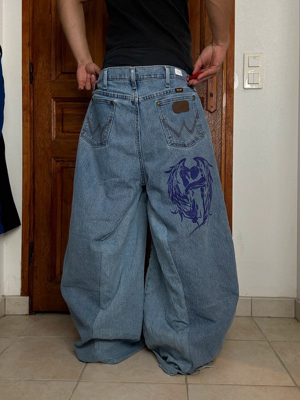 Pantalon baggy jean large skater Japanese balloon streetwear JNCO y2k vintage hip-hop 36US n•131