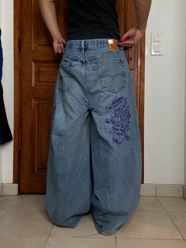 Pantalon baggy jean large skater Japanese balloon streetwear JNCO y2k vintage hip-hop 36US n•132