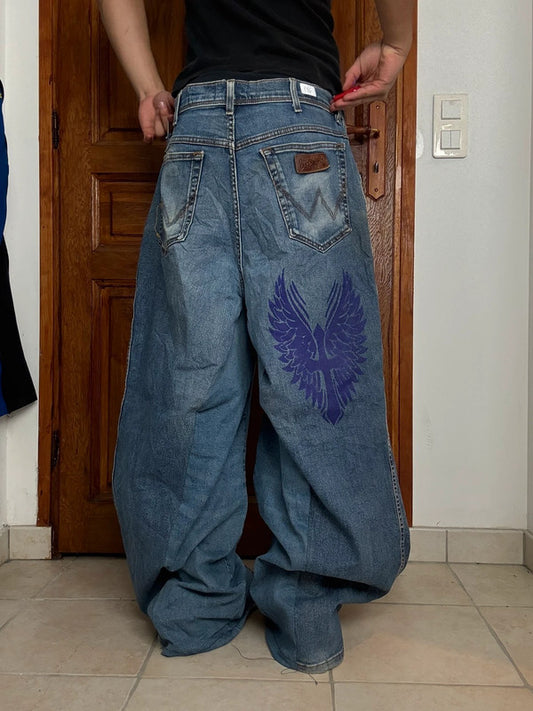 Pantalon baggy jean large skater Japanese balloon streetwear JNCO y2k vintage hip-hop XL n•133