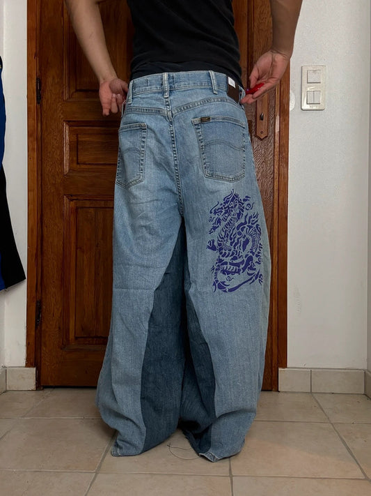 Pantalon baggy jean large skater Japanese balloon streetwear JNCO y2k vintage hip-hop 36US n•134