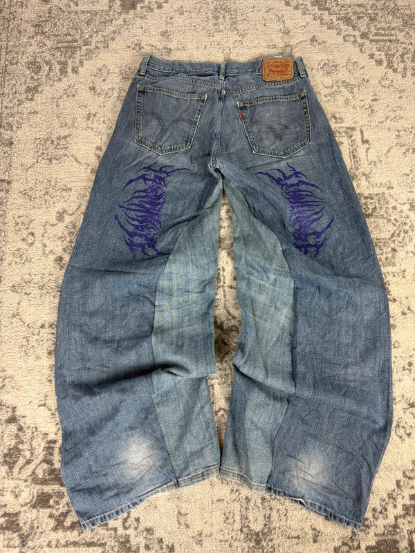 Pantalon baggy jean large skater Japanese balloon streetwear JNCO y2k vintage hip-hop 34US n•137