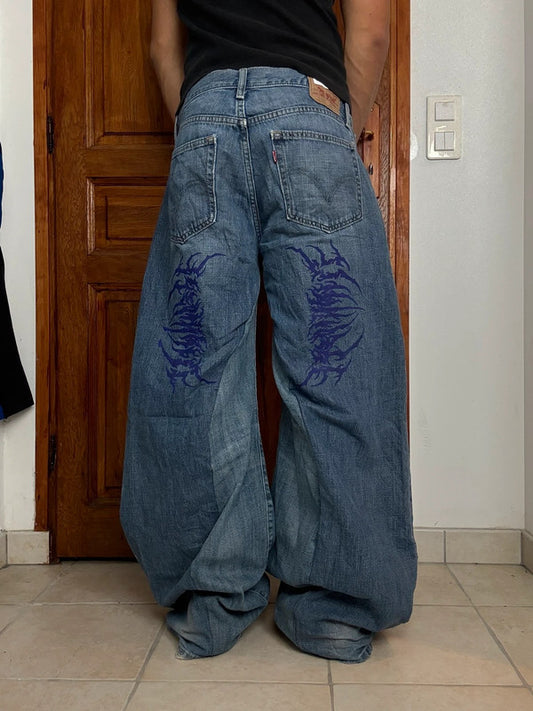 Pantalon baggy jean large skater Japanese balloon streetwear JNCO y2k vintage hip-hop 34US n•137