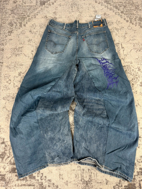Pantalon baggy jean large skater Japanese balloon streetwear JNCO y2k vintage hip-hop 40US n•138