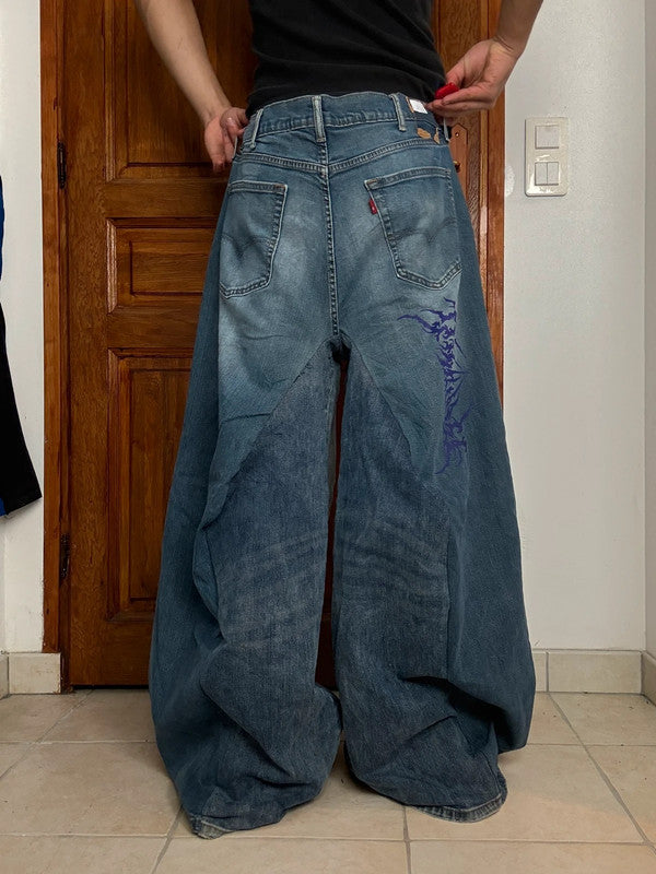Pantalon baggy jean large skater Japanese balloon streetwear JNCO y2k vintage hip-hop 40US n•138
