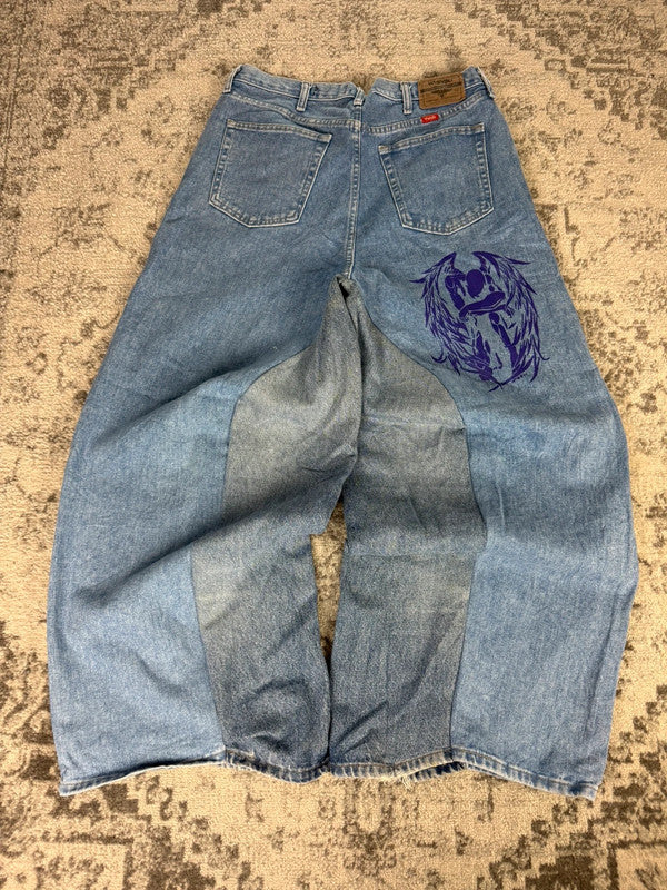 Pantalon baggy jean large skater Japanese balloon streetwear JNCO y2k vintage hip-hop 36US n•139