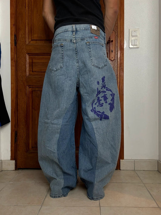 Pantalon baggy jean large skater Japanese balloon streetwear JNCO y2k vintage hip-hop 32US n•140