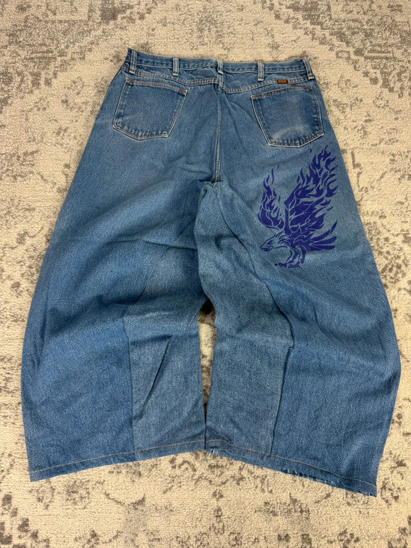 Pantalon baggy jean large skater Japanese balloon streetwear JNCO y2k vintage hip-hop L n•141