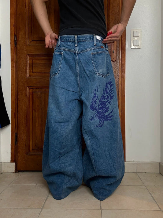 Pantalon baggy jean large skater Japanese balloon streetwear JNCO y2k vintage hip-hop L n•141