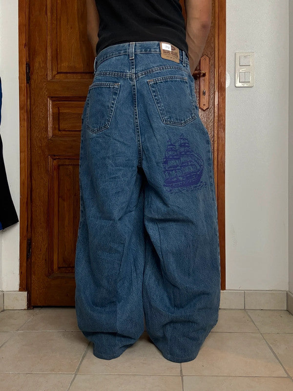 Pantalon baggy jean large skater Japanese balloon streetwear JNCO y2k vintage hip-hop M n•142
