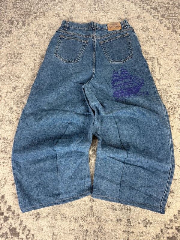 Pantalon baggy jean large skater Japanese balloon streetwear JNCO y2k vintage hip-hop M n•142