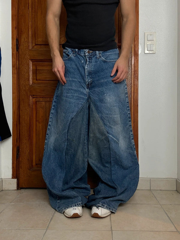 Pantalon baggy jean large skater Japanese balloon streetwear JNCO y2k vintage hip-hop 35US n•144