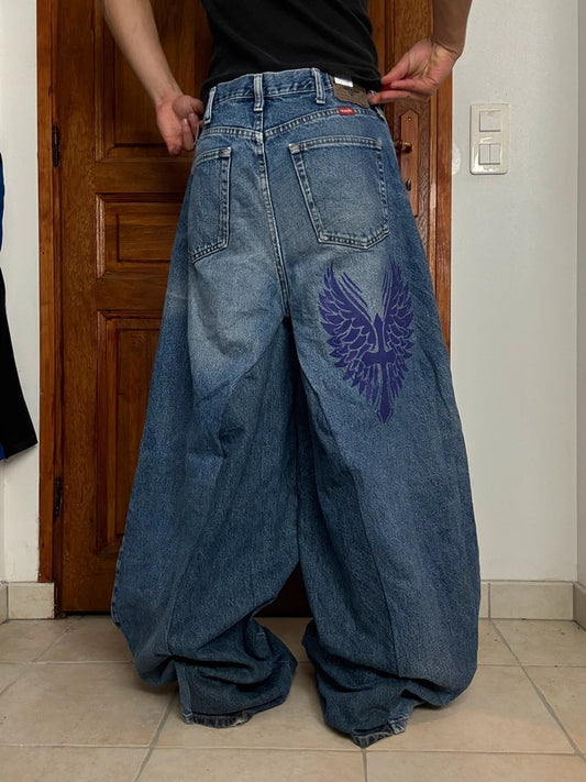 Pantalon baggy jean large skater Japanese balloon streetwear JNCO y2k vintage hip-hop 35US n•144