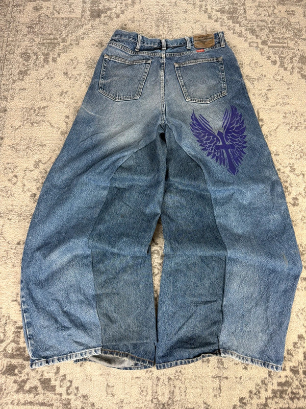 Pantalon baggy jean large skater Japanese balloon streetwear JNCO y2k vintage hip-hop 35US n•144