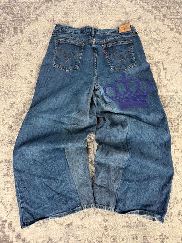 Pantalon baggy jean large skater Japanese balloon streetwear JNCO y2k vintage hip-hop M n•145