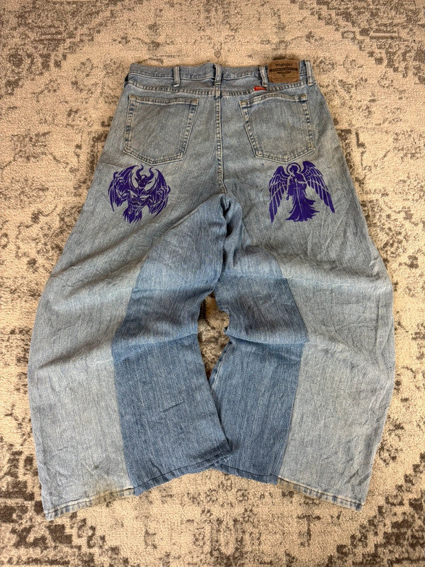 Pantalon baggy jean large skater Japanese balloon streetwear JNCO y2k vintage hip-hop 34US n•235