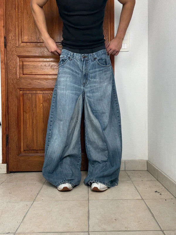 Pantalon baggy jean large skater Japanese balloon streetwear JNCO y2k vintage hip-hop L n•236