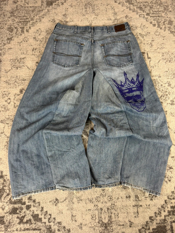 Pantalon baggy jean large skater Japanese balloon streetwear JNCO y2k vintage hip-hop L n•236