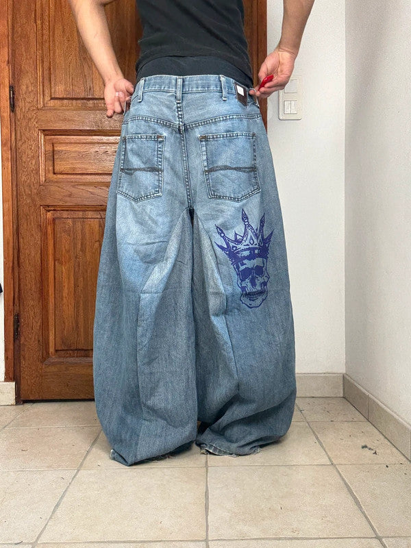 Pantalon baggy jean large skater Japanese balloon streetwear JNCO y2k vintage hip-hop L n•236
