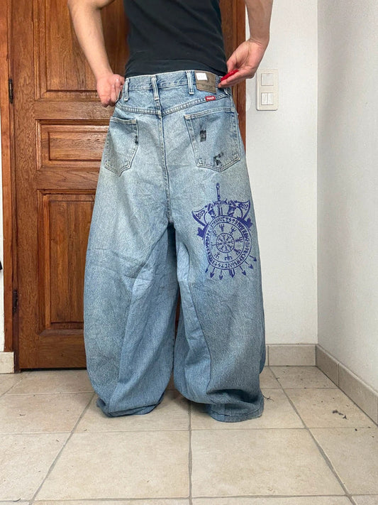 Pantalon baggy jean large skater Japanese balloon streetwear JNCO y2k vintage hip-hop 38US n•237