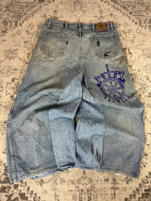 Pantalon baggy jean large skater Japanese balloon streetwear JNCO y2k vintage hip-hop 38US n•237