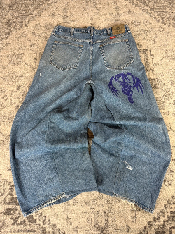 Pantalon baggy jean large skater Japanese balloon streetwear JNCO y2k vintage hip-hop 34US n•238