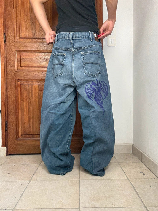 Pantalon baggy jean large skater Japanese balloon streetwear JNCO y2k vintage hip-hop XL n•239