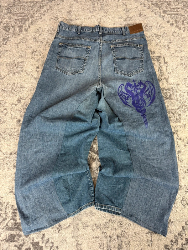 Pantalon baggy jean large skater Japanese balloon streetwear JNCO y2k vintage hip-hop XL n•239