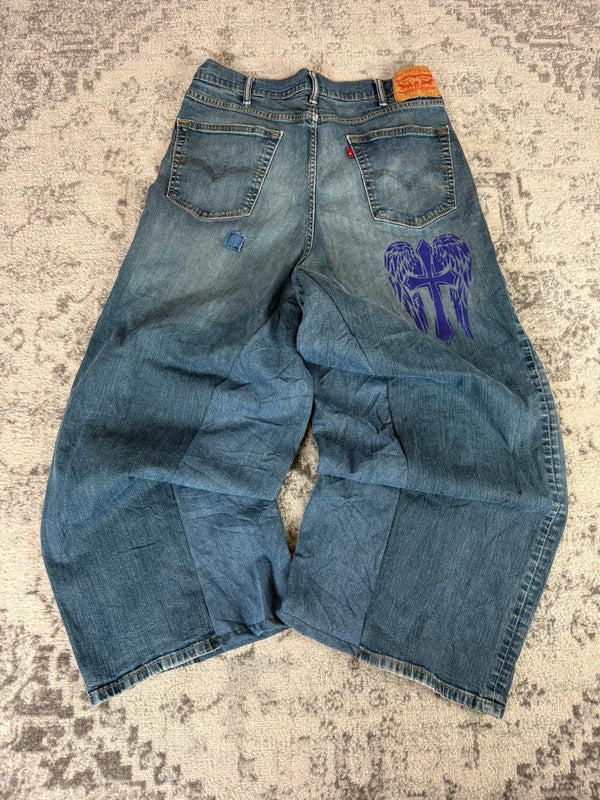 Pantalon baggy jean large skater Japanese balloon streetwear JNCO y2k vintage hip-hop 36US n•240