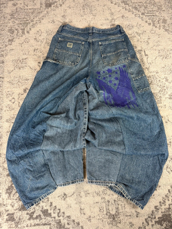 Pantalon baggy jean large skater Japanese balloon streetwear JNCO y2k vintage hip-hop 32US n•241
