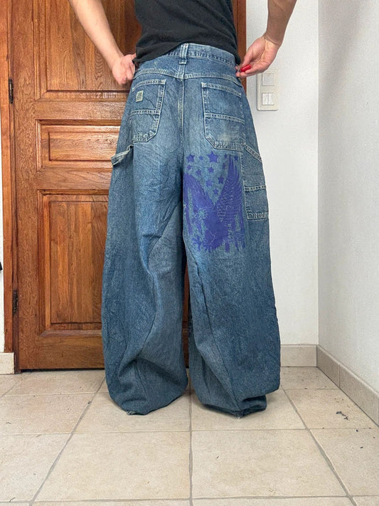 Pantalon baggy jean large skater Japanese balloon streetwear JNCO y2k vintage hip-hop 32US n•241