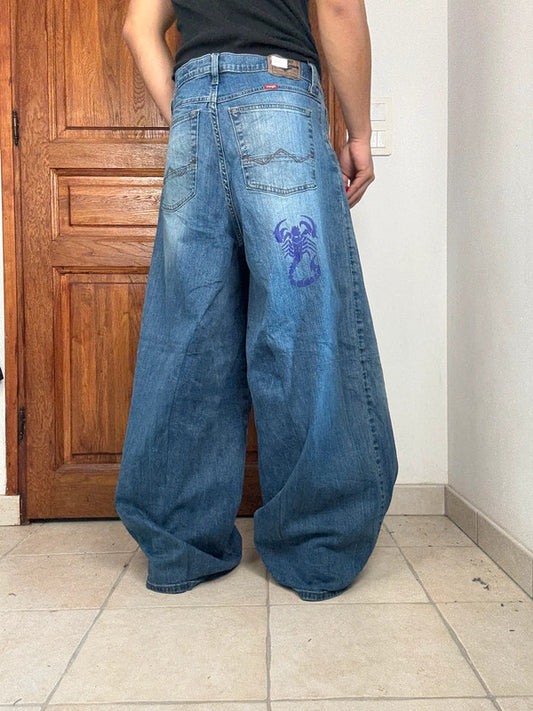 Pantalon baggy jean large skater Japanese balloon streetwear JNCO y2k vintage hip-hop 32US n•242