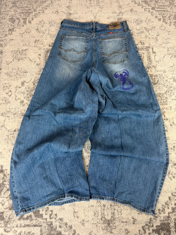 Pantalon baggy jean large skater Japanese balloon streetwear JNCO y2k vintage hip-hop 32US n•242