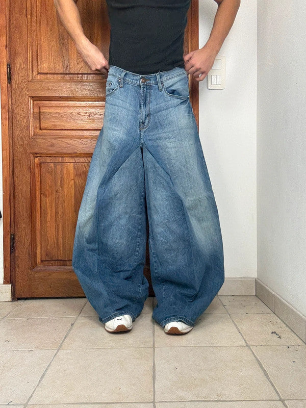 Pantalon baggy jean large skater Japanese balloon streetwear JNCO y2k vintage hip-hop 32US n•242