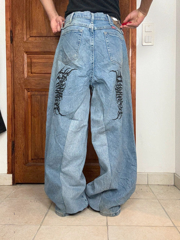 Pantalon baggy jean large skater Japanese balloon streetwear JNCO y2k vintage hip-hop 34US n•68